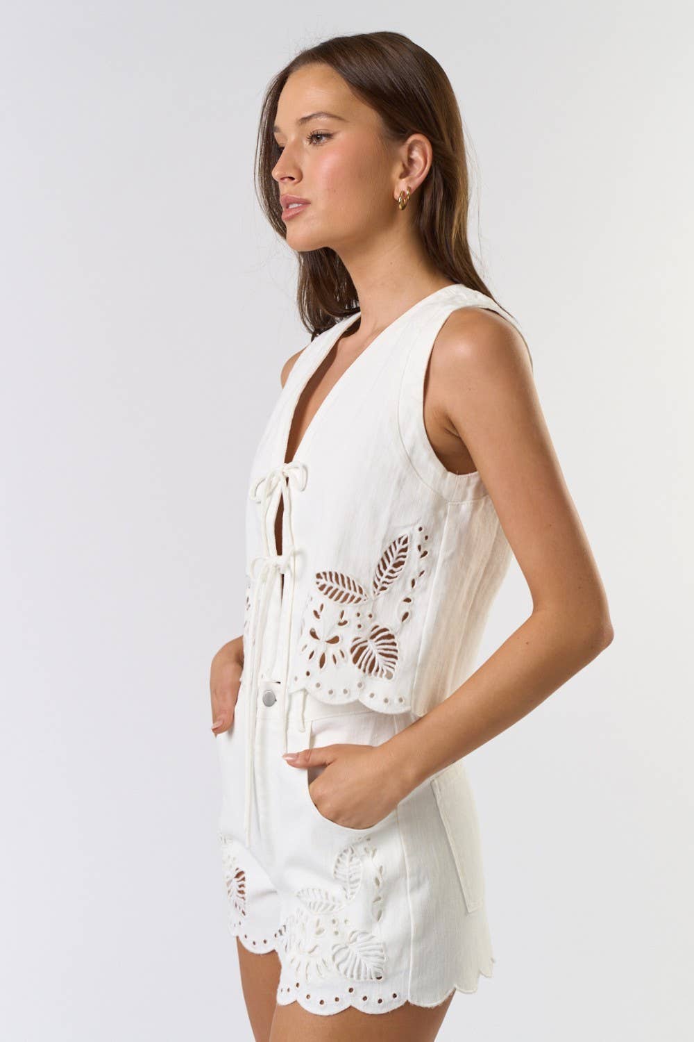 Front Tie Vest Embroidered