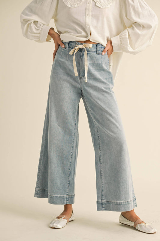 Washed Denim Tie Pants