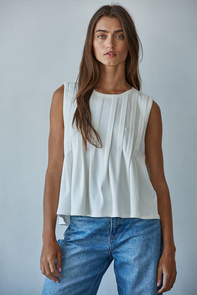 Round Neck Sleeveless Top - Cream