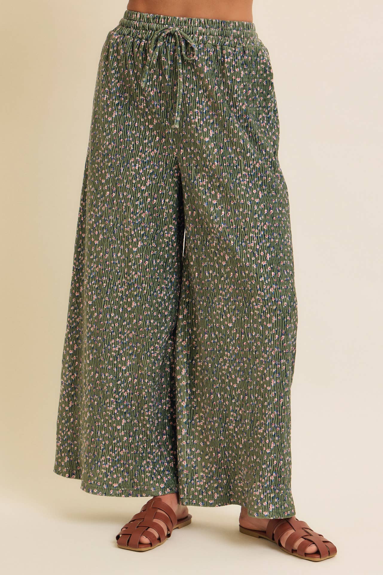 Pleated Velvet Wide Leg Pant