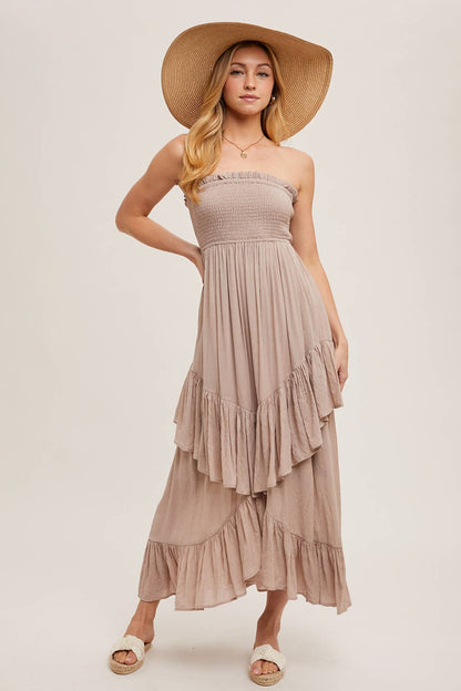 Smocked Strapless Tiered Dress - Birch