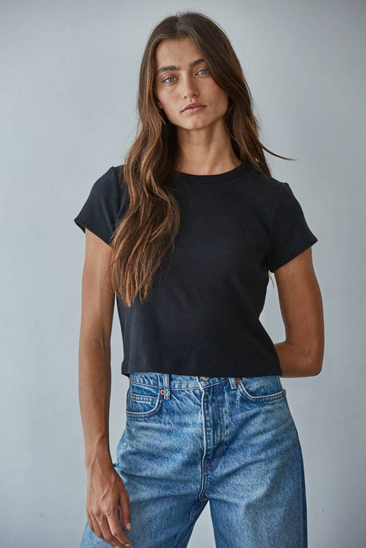Cotton Round Neck Shirt - Black