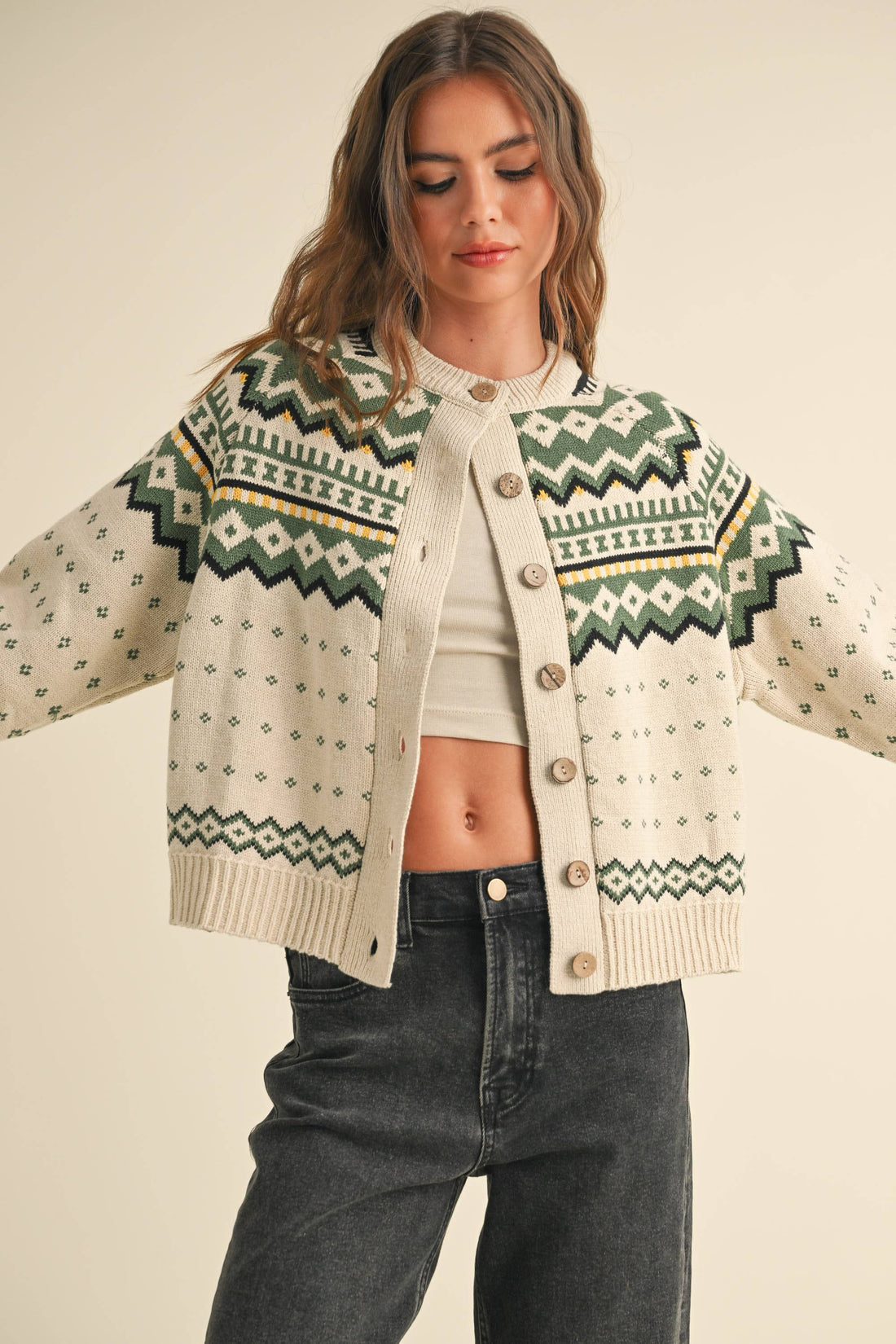 Green Multi Chevron Cardigan