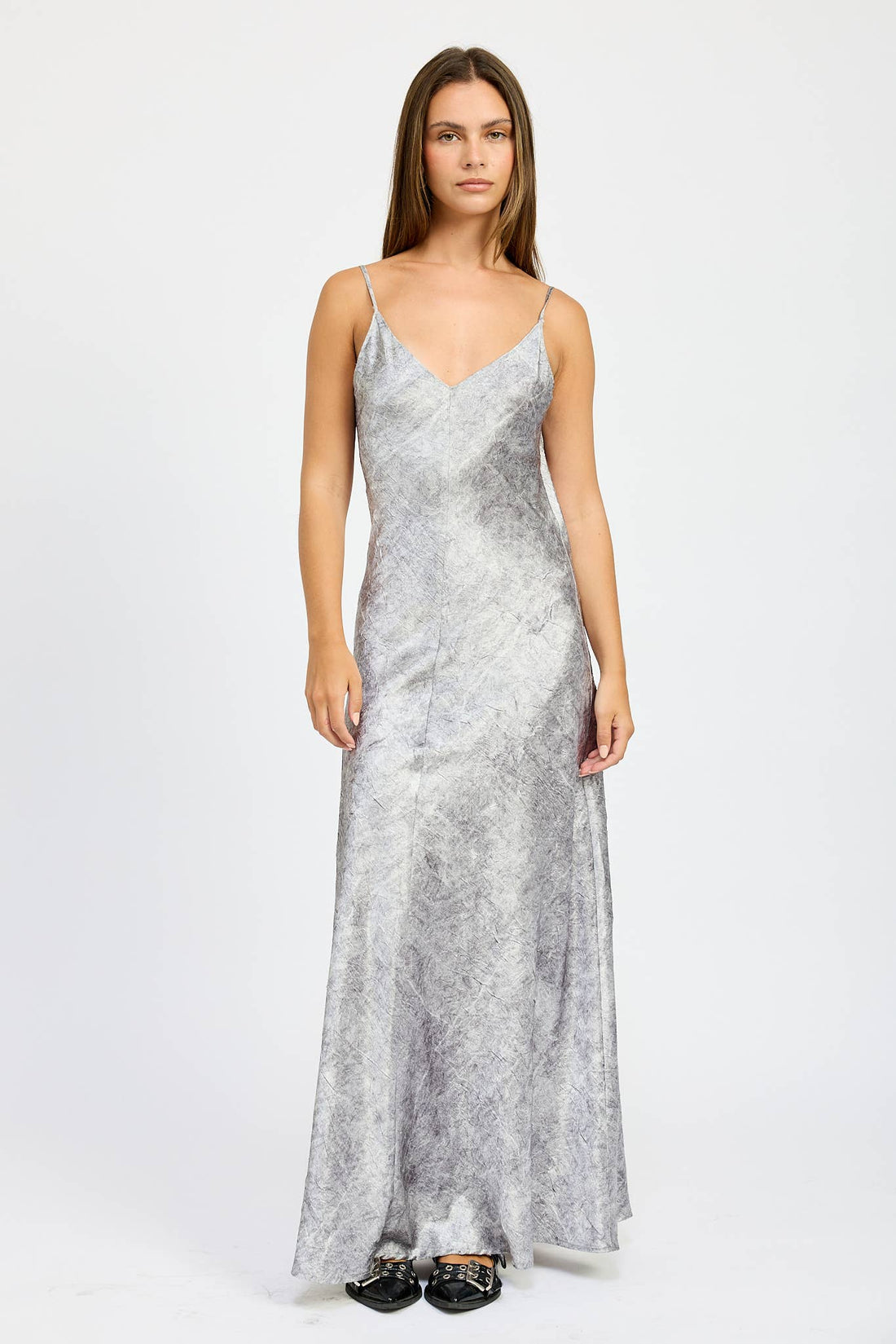 Silver Cruched Velvet Maxi Dress