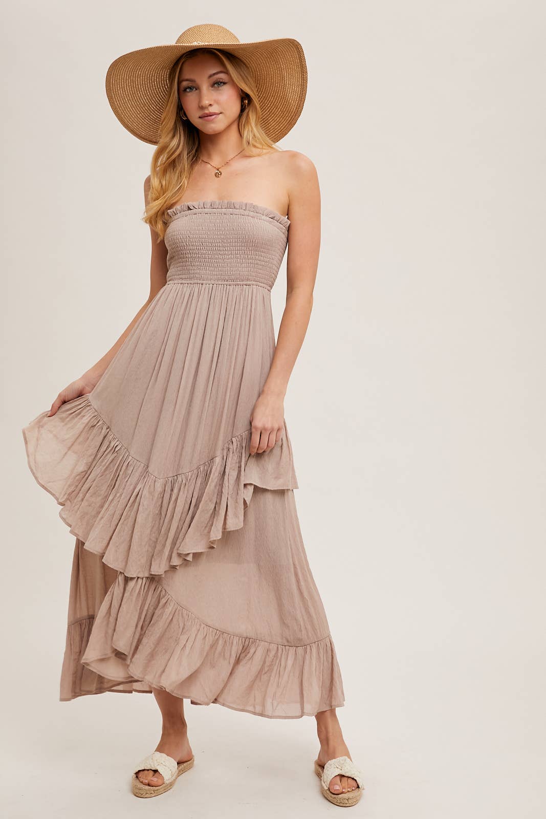 Smocked Strapless Tiered Dress - Birch