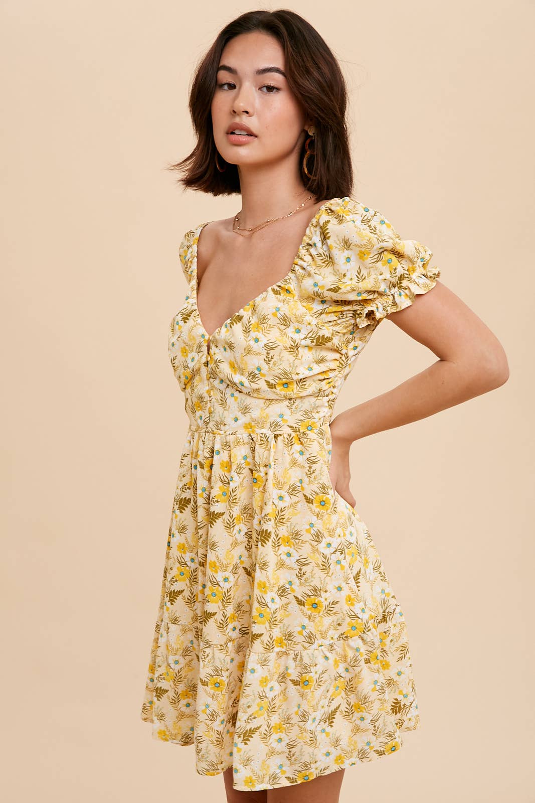 Sunwashed Poppy Button Front Mini Dress