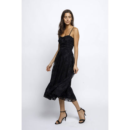 Leaves Mesh Black Midi Dress