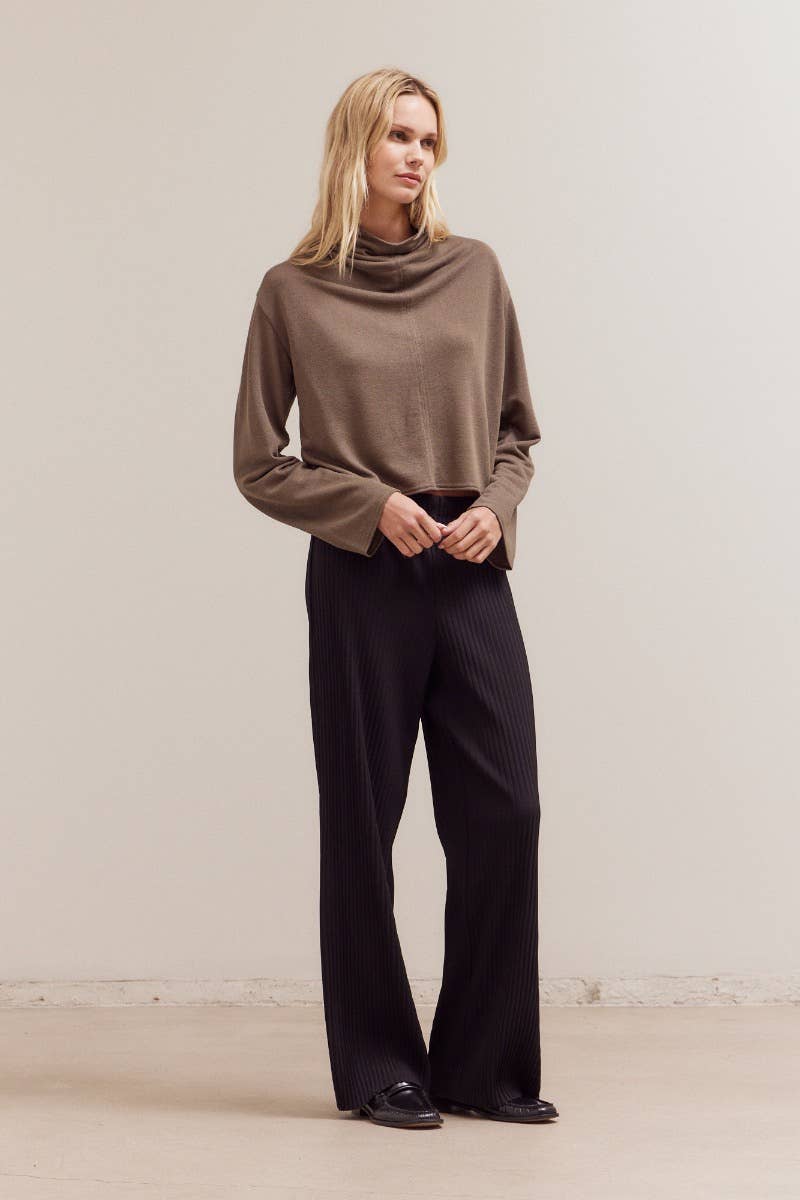 Cowl Neck Loose Top - Tapenade