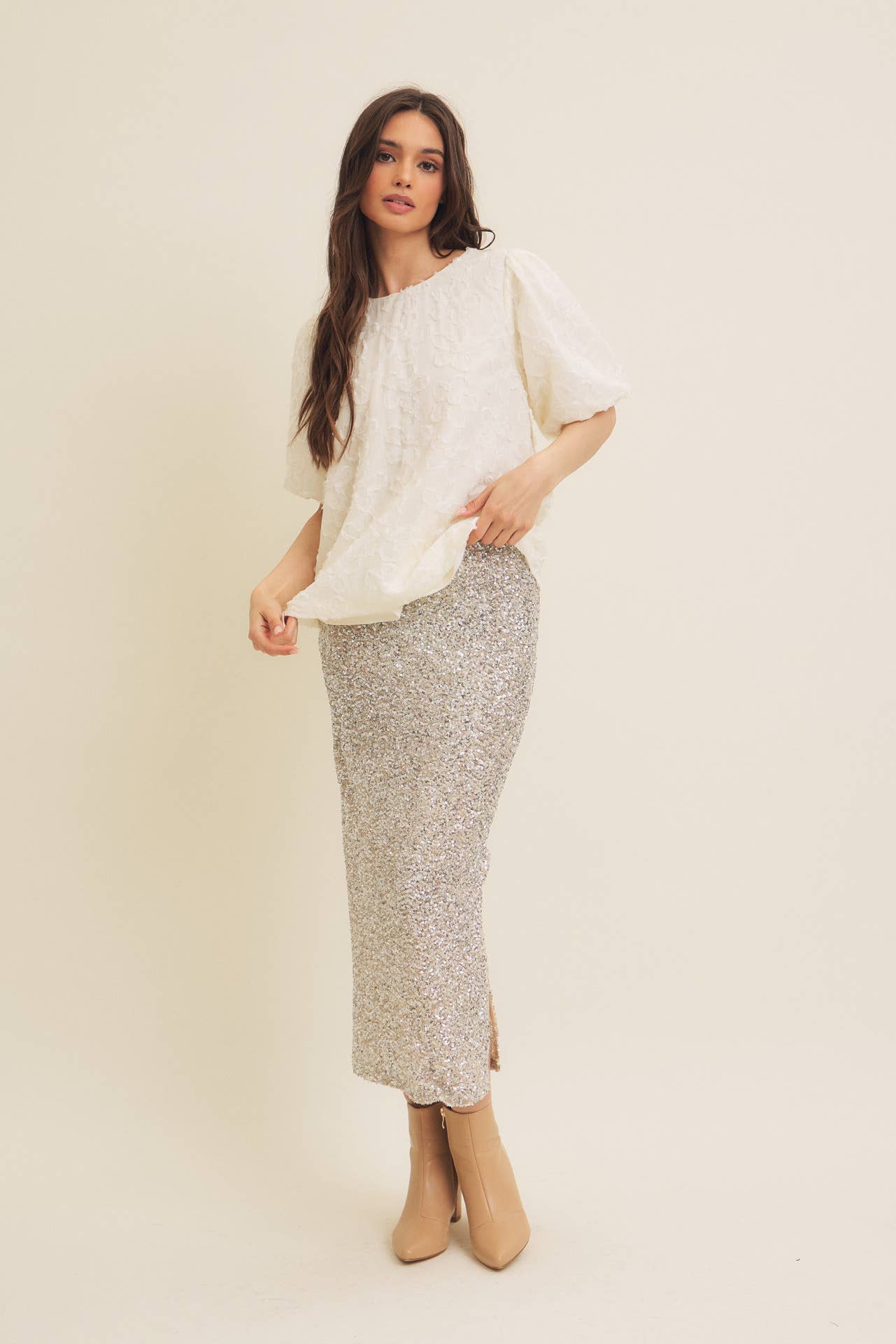 Stretchy Sequin Midi Skirt