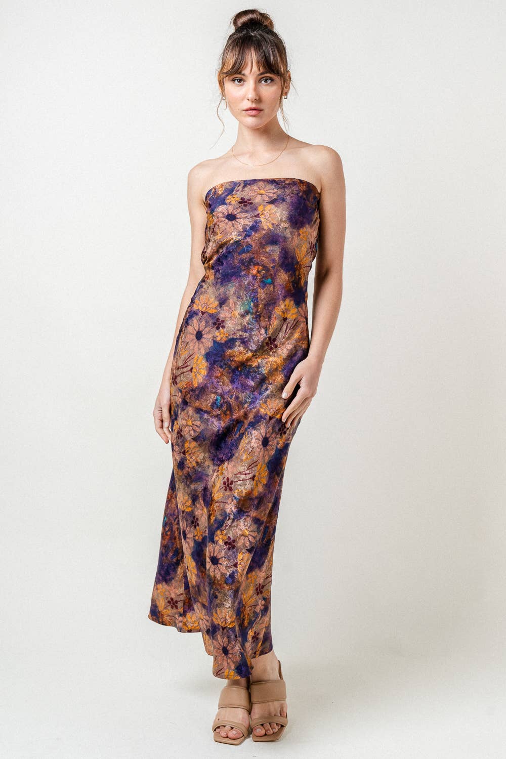 Purple Multi Strapless Maxi Dress