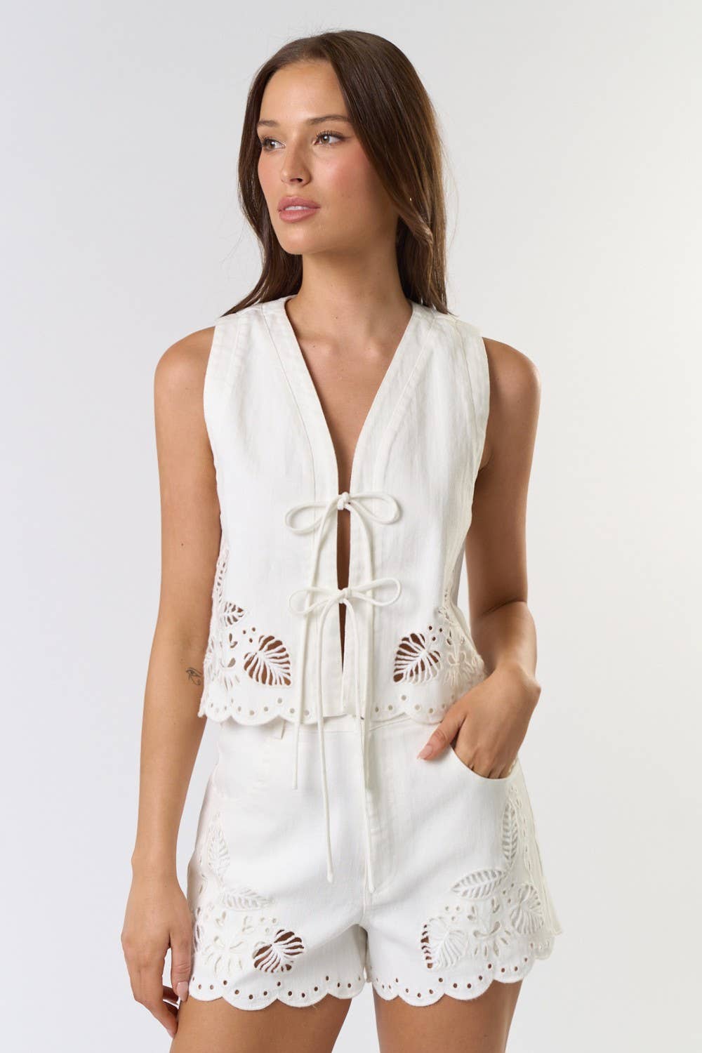 Front Tie Vest Embroidered