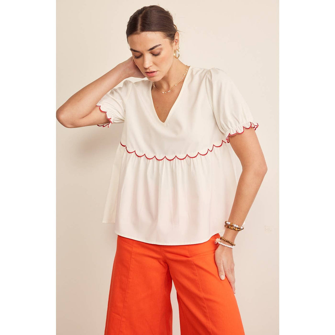 Scallop Short Sleeve Top