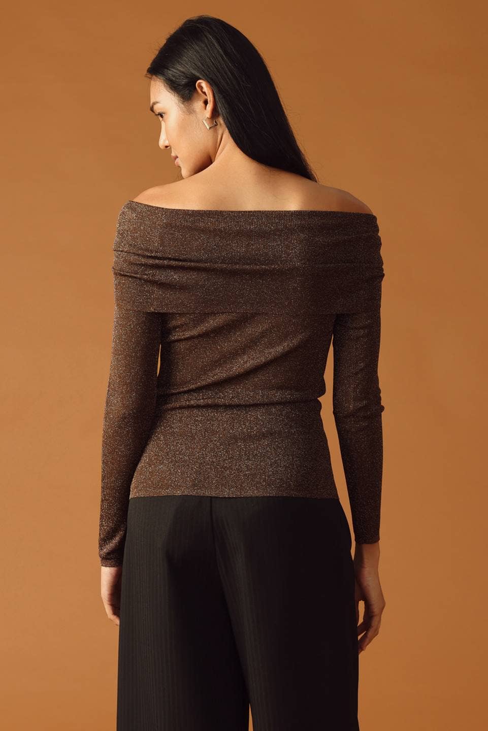 Off Shoulder Brown Sweater