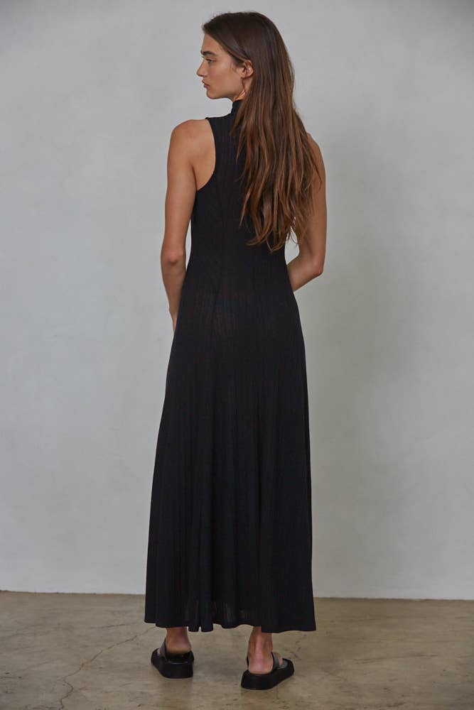 Knit Mock Neck Maxi Dress - Black