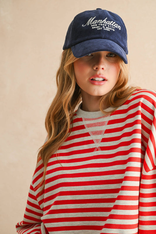 Striped Knit Pullover - Red