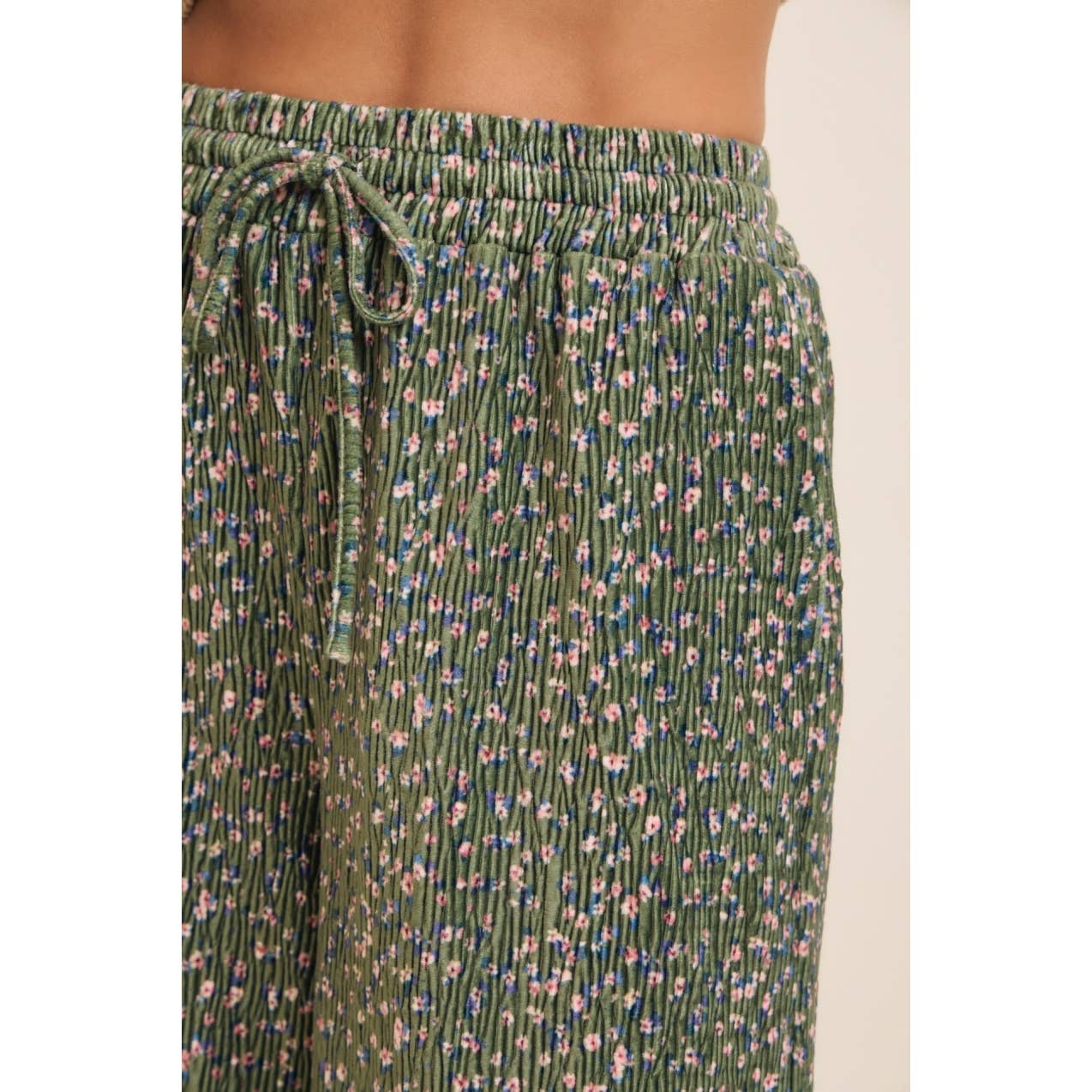 Pleated Velvet Wide Leg Pant