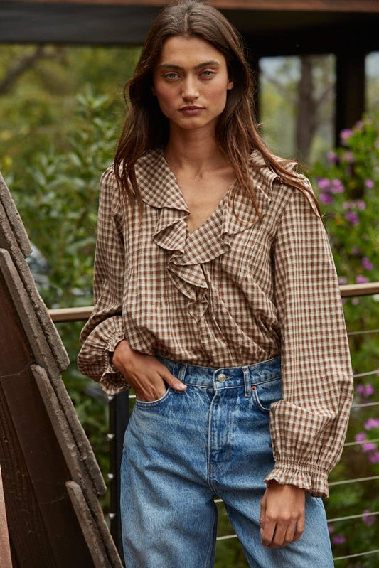 Gingham Ruffle Blouse