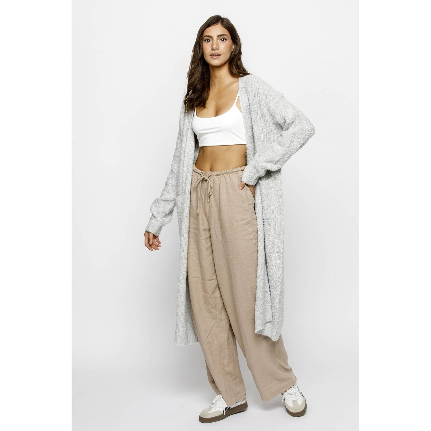Long Knit Cardigan Grey
