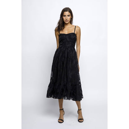 Leaves Mesh Black Midi Dress