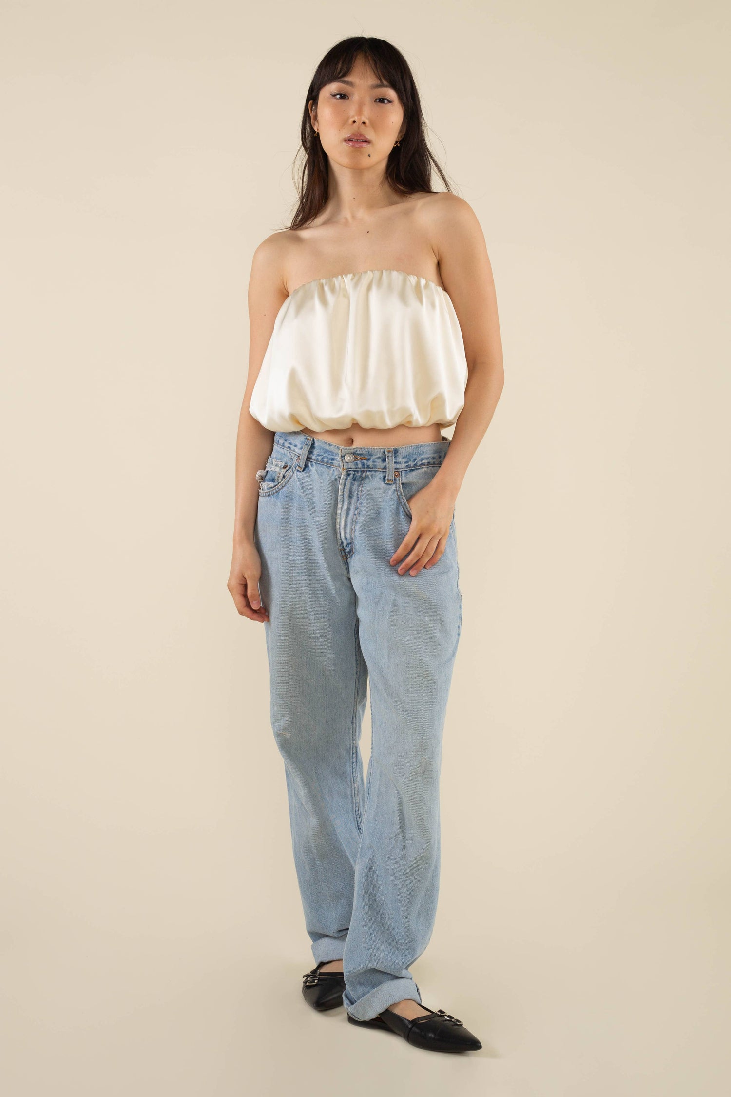 Brae Bubble Crop Satin Tube Top