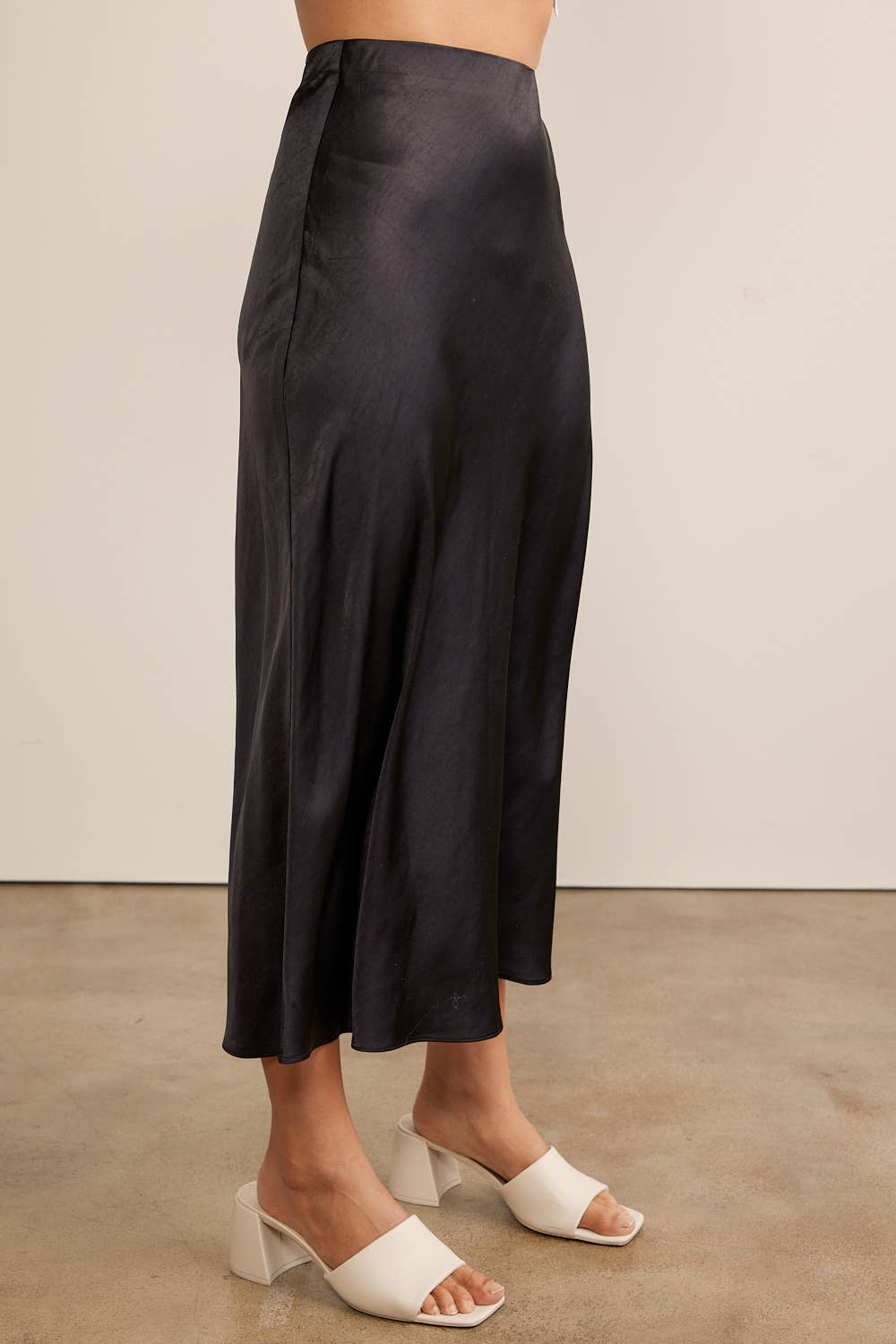 Black Thick Satin Maxi Skirt