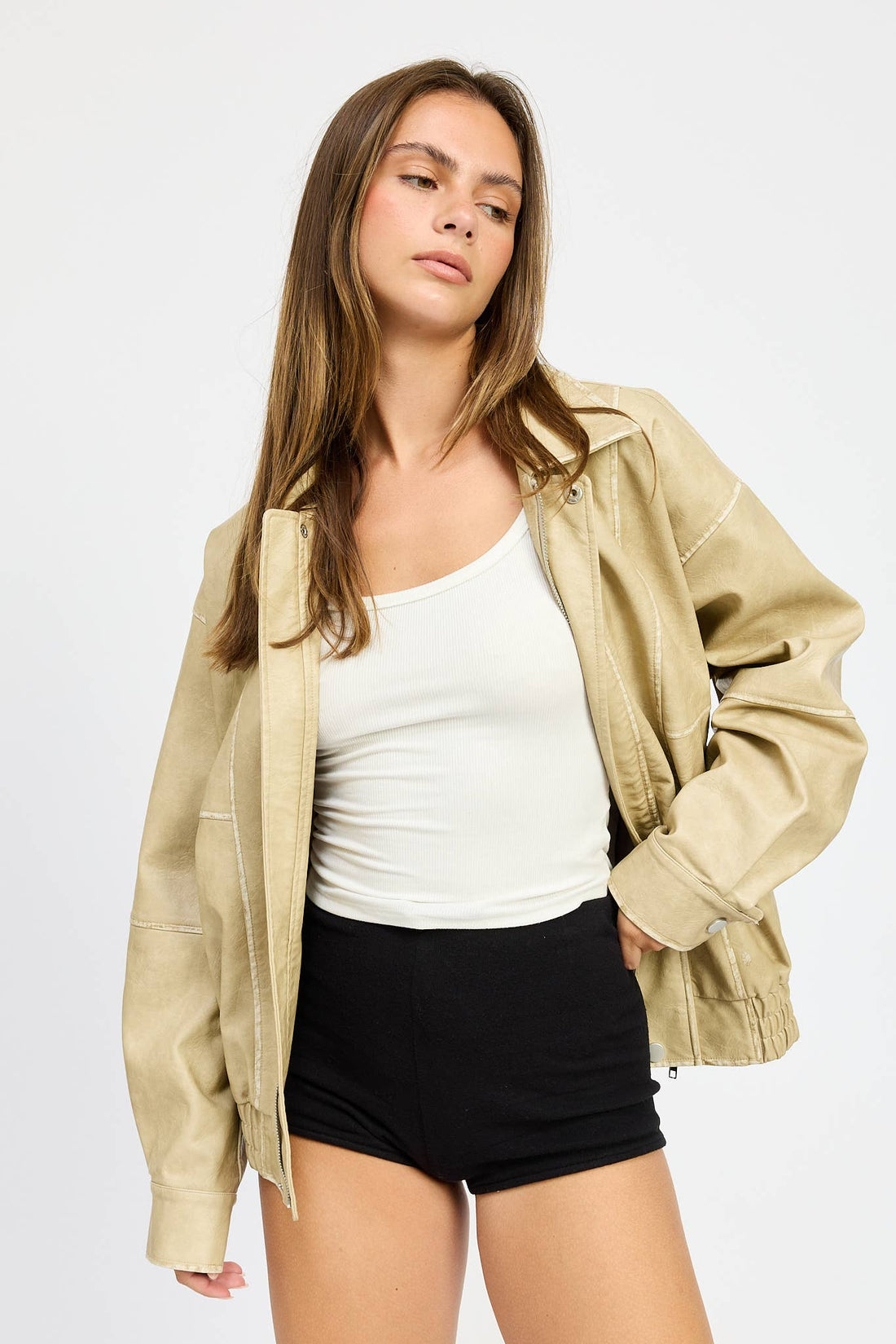 Natural Pu Bomber Jacket