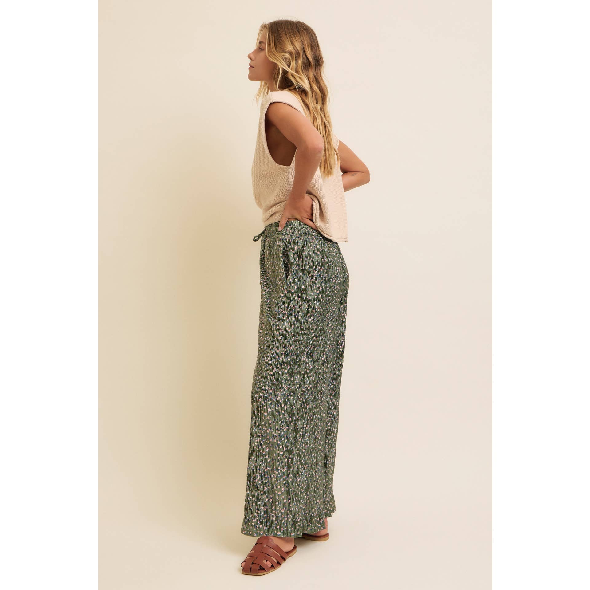 Pleated Velvet Wide Leg Pant