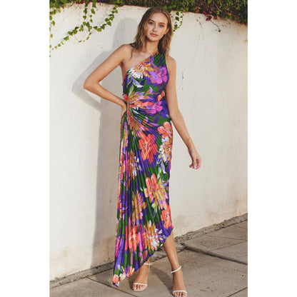 Make An Entrance Asymmetrical Pleated Maxi Dress