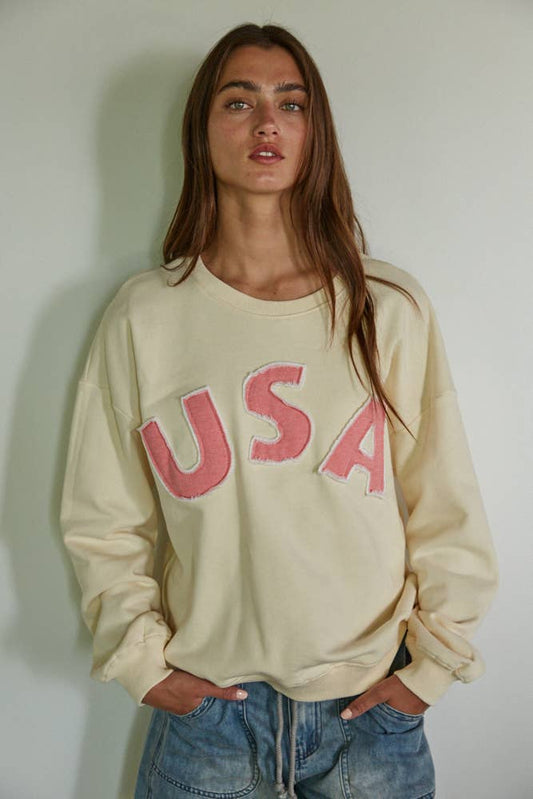 Cream USA Patchwork Pullover