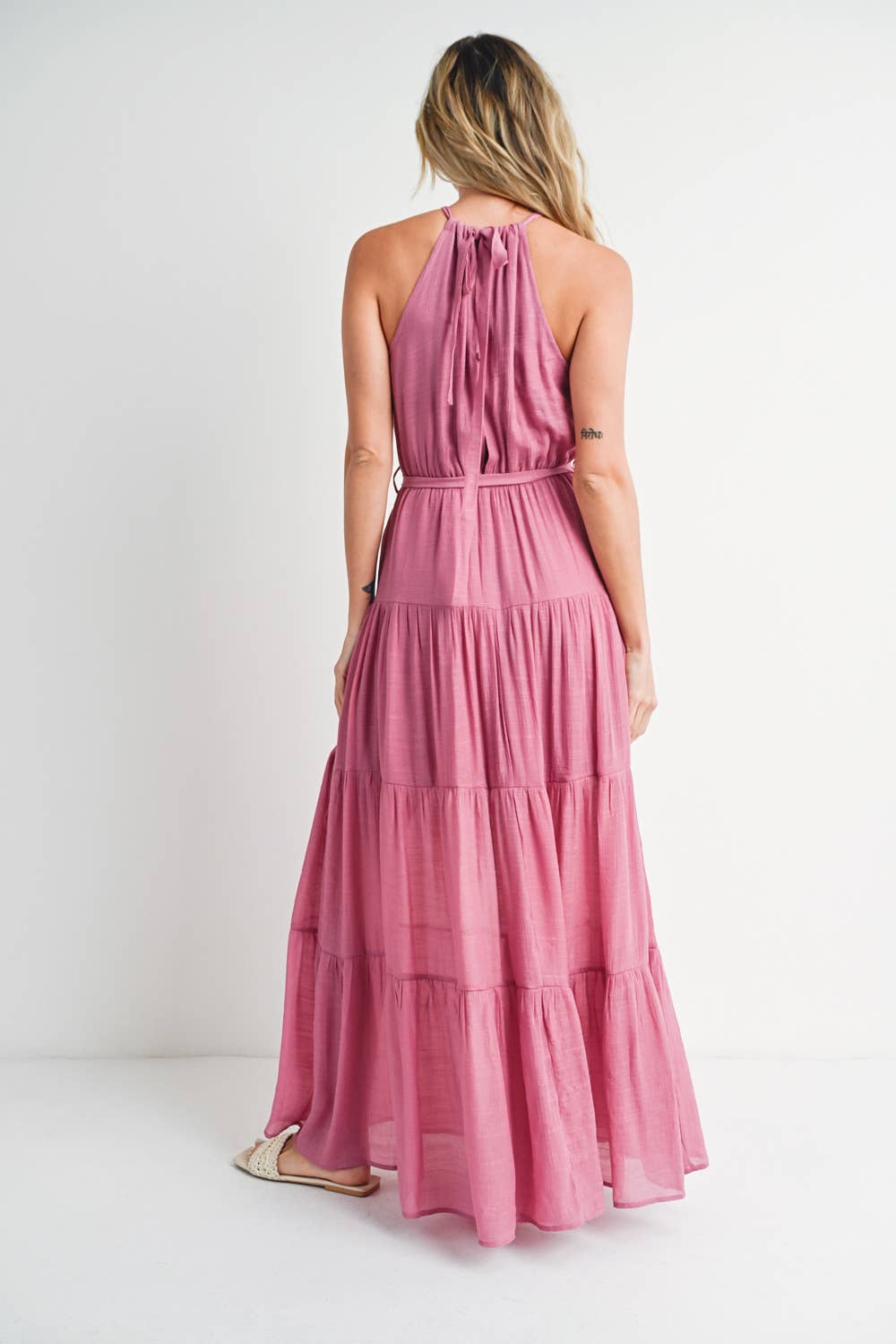 Rose Tiered Halter Maxi Dress