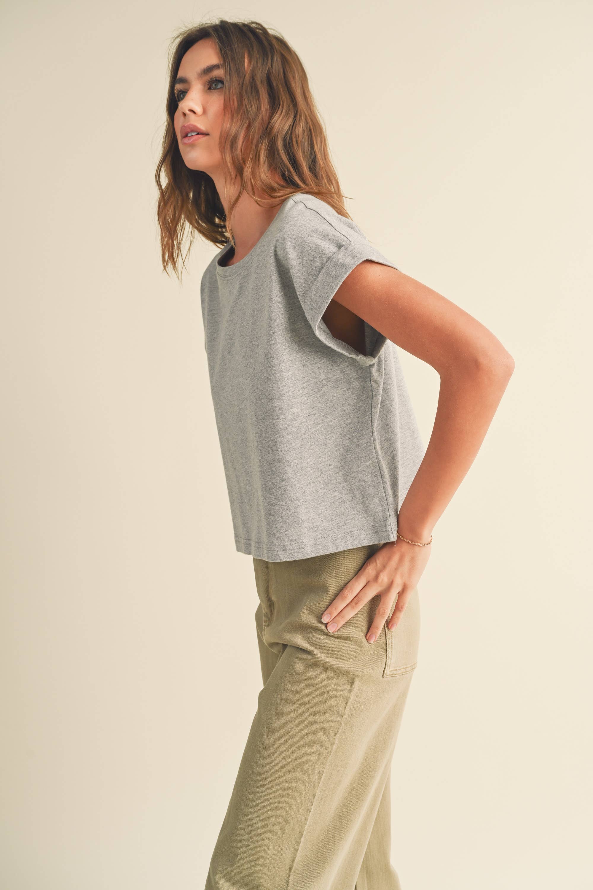 Melange Grey Cuff Sleeve Tee