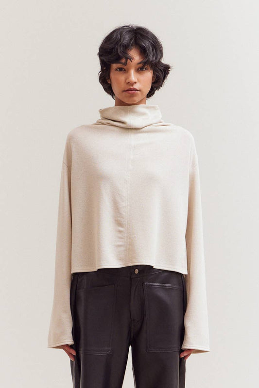 Cowl Neck Loose Top - Ecru