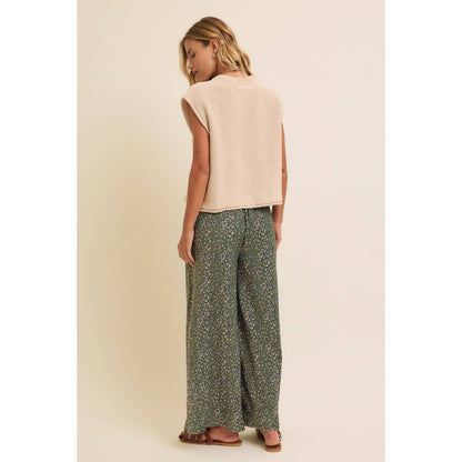 Pleated Velvet Wide Leg Pant