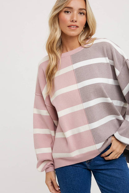 Rose Striped Color Block Sweatshirt