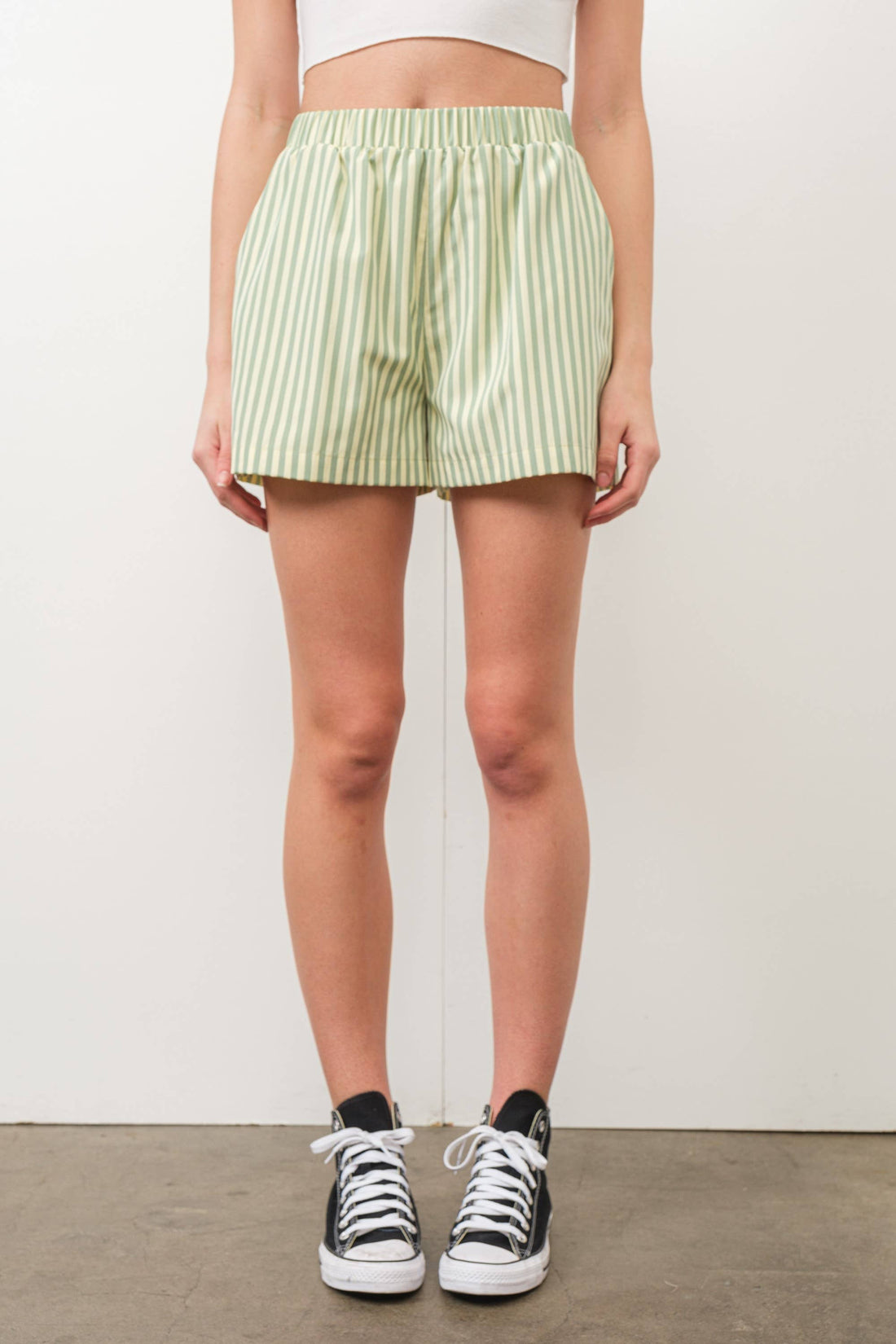 Green Yellow Striped Shorts