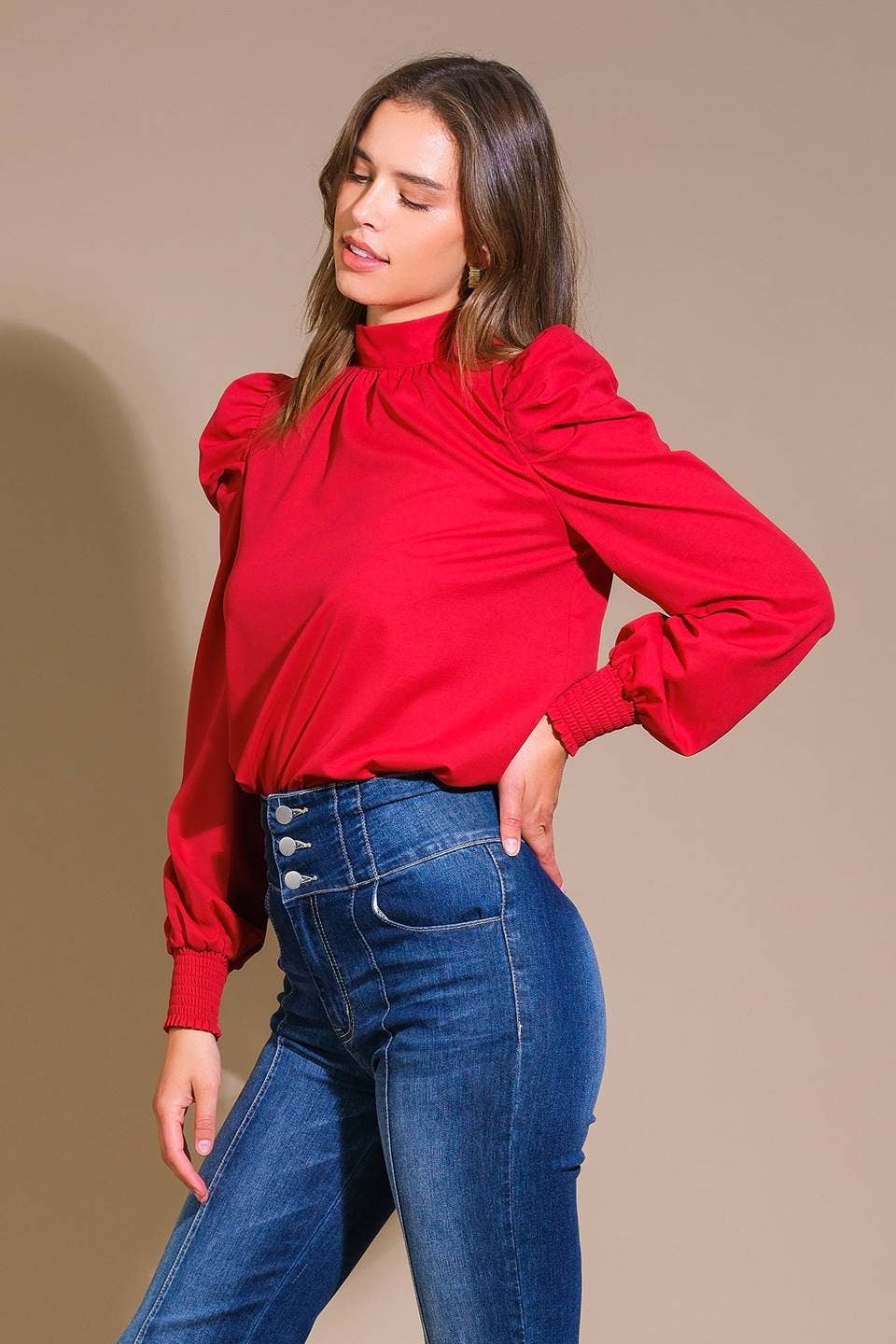 Red Solid Woven Blouse