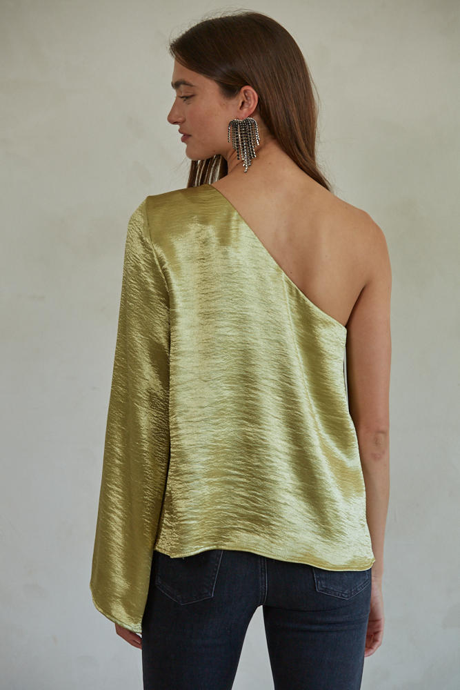 Cecily One Shoulder Top - Olive Gold