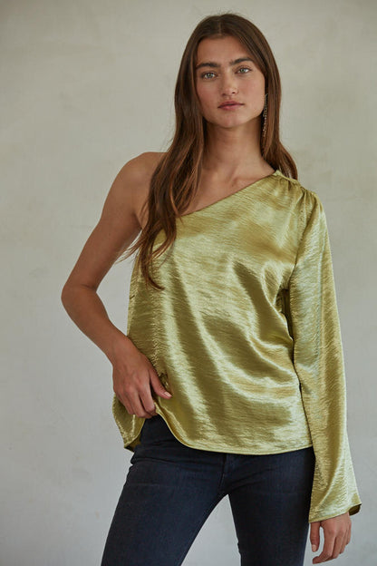 Cecily One Shoulder Top - Olive Gold