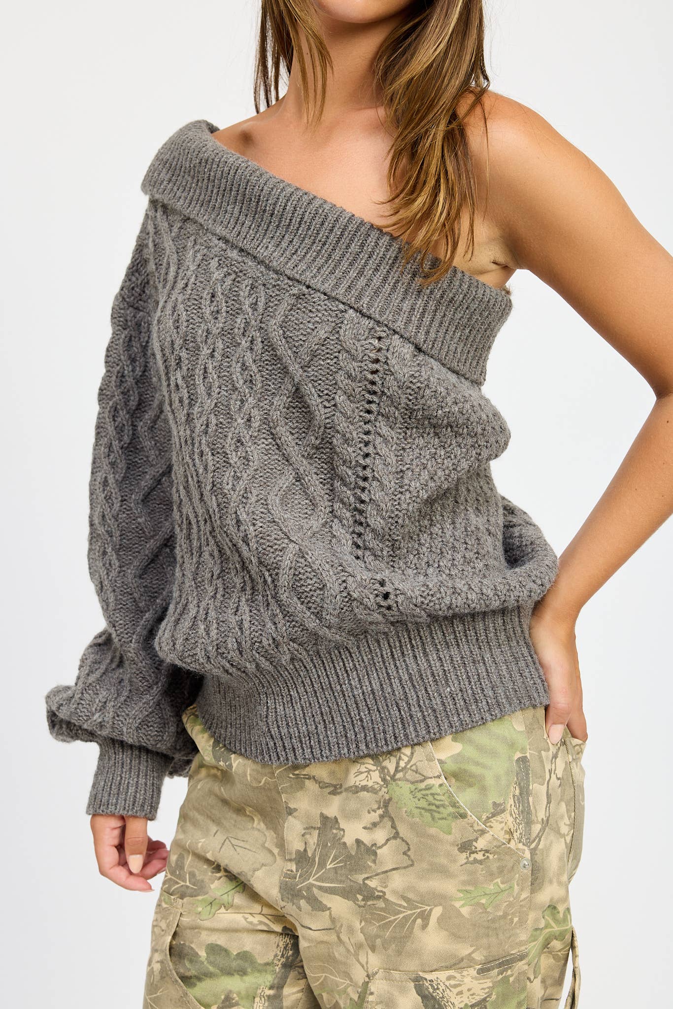 Charcoal Oversized One Shoulder Sweater