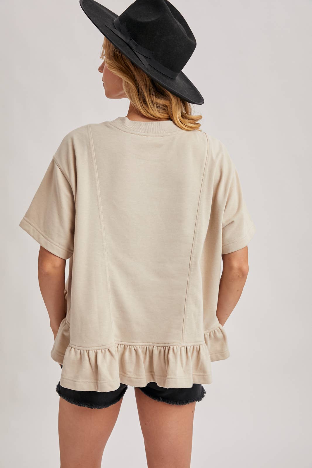 Ruffled Peplum Tee - Sand