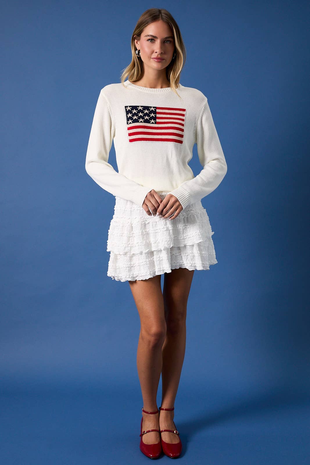 US Flag Round Neck Sweater