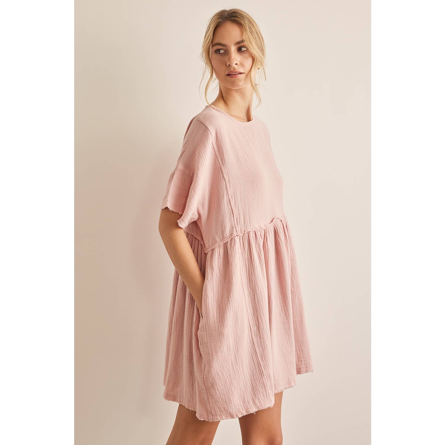 Blush Gauze Short Sleeve Dress