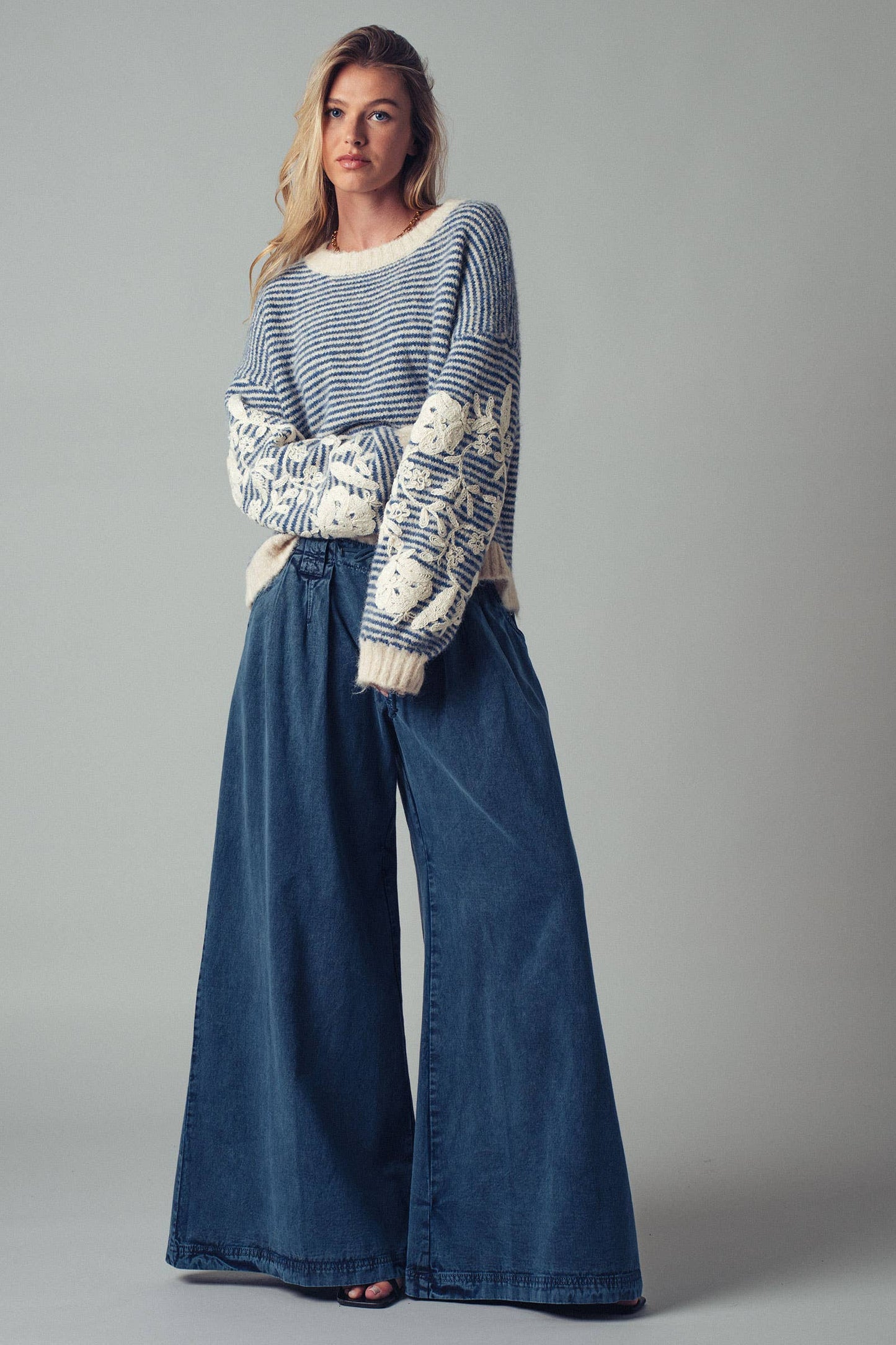 Floral Embroidered Stripe Sweater