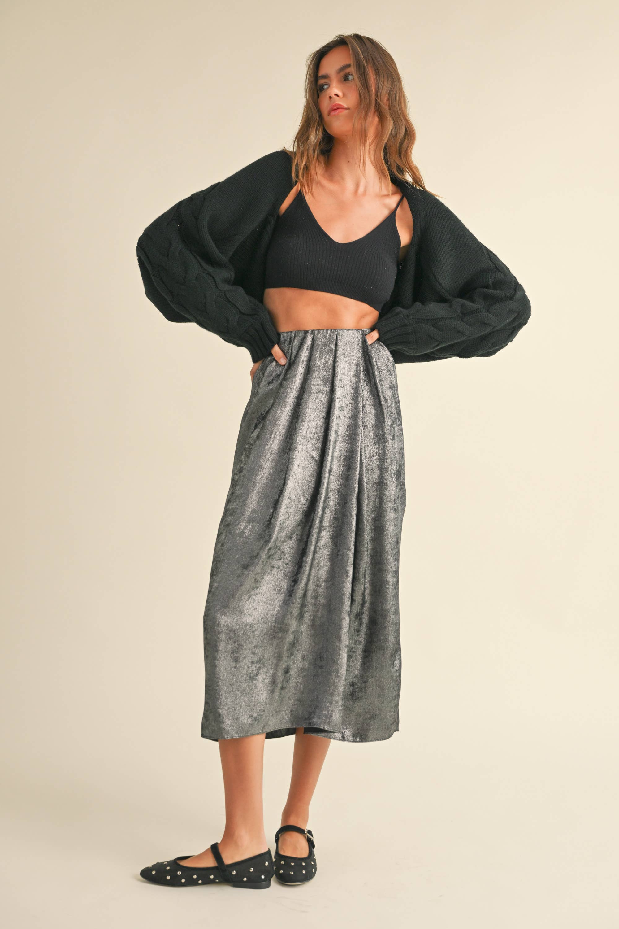 Metallic Pleat Skirt