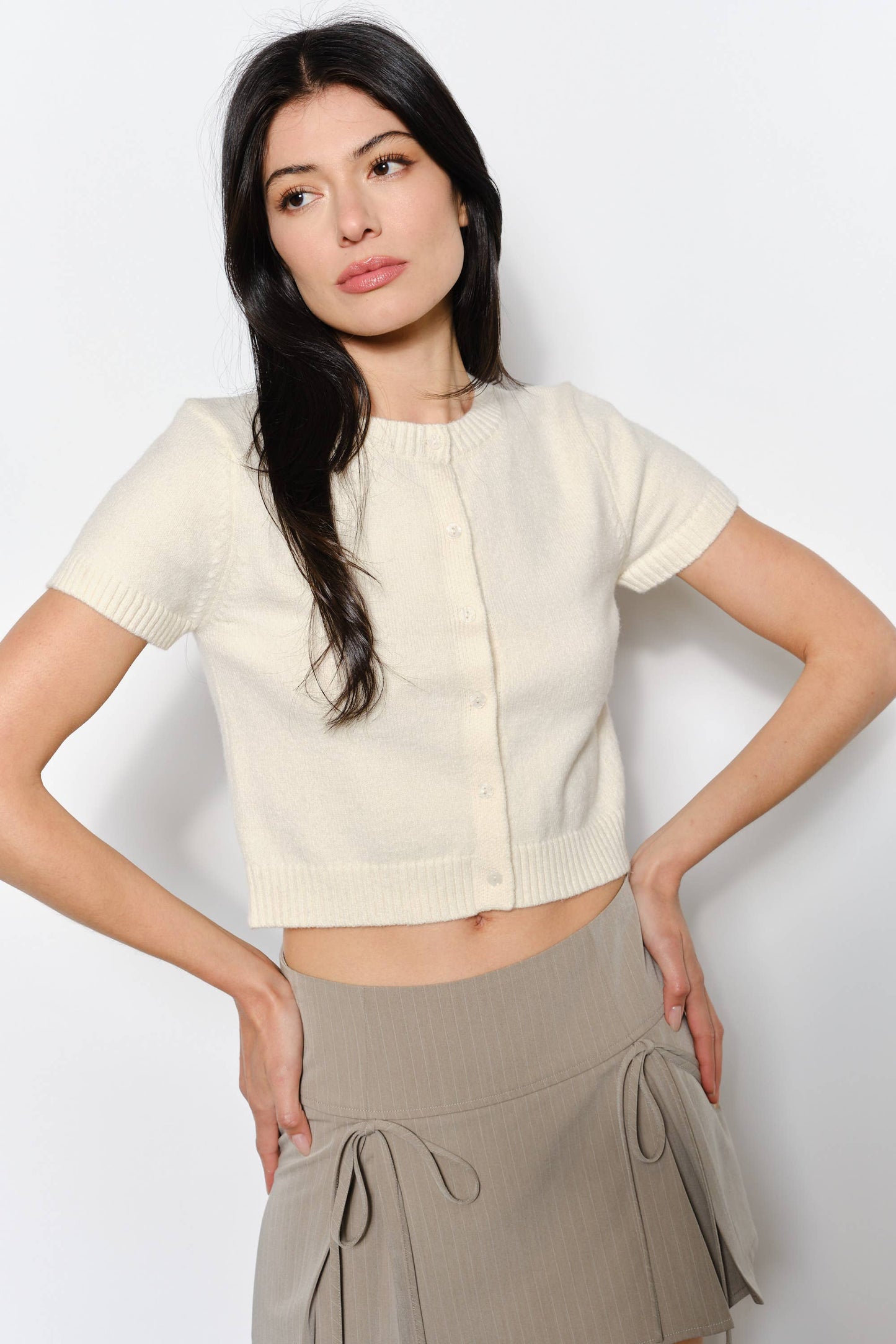 Lucy Short Sleeve Cardigan - Ivory