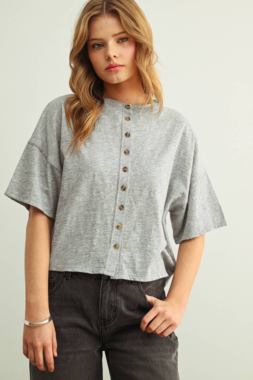 Button Down Half Sleeve Top