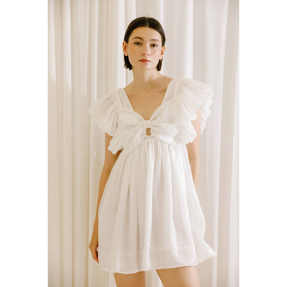 Bow Baby Doll Dress White