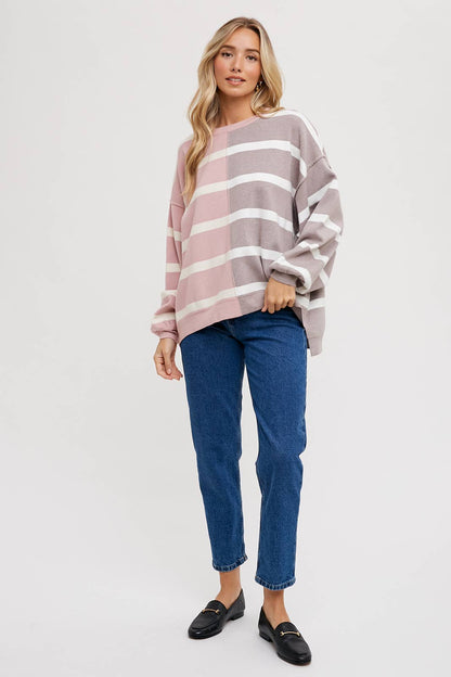 Rose Striped Color Block Sweatshirt