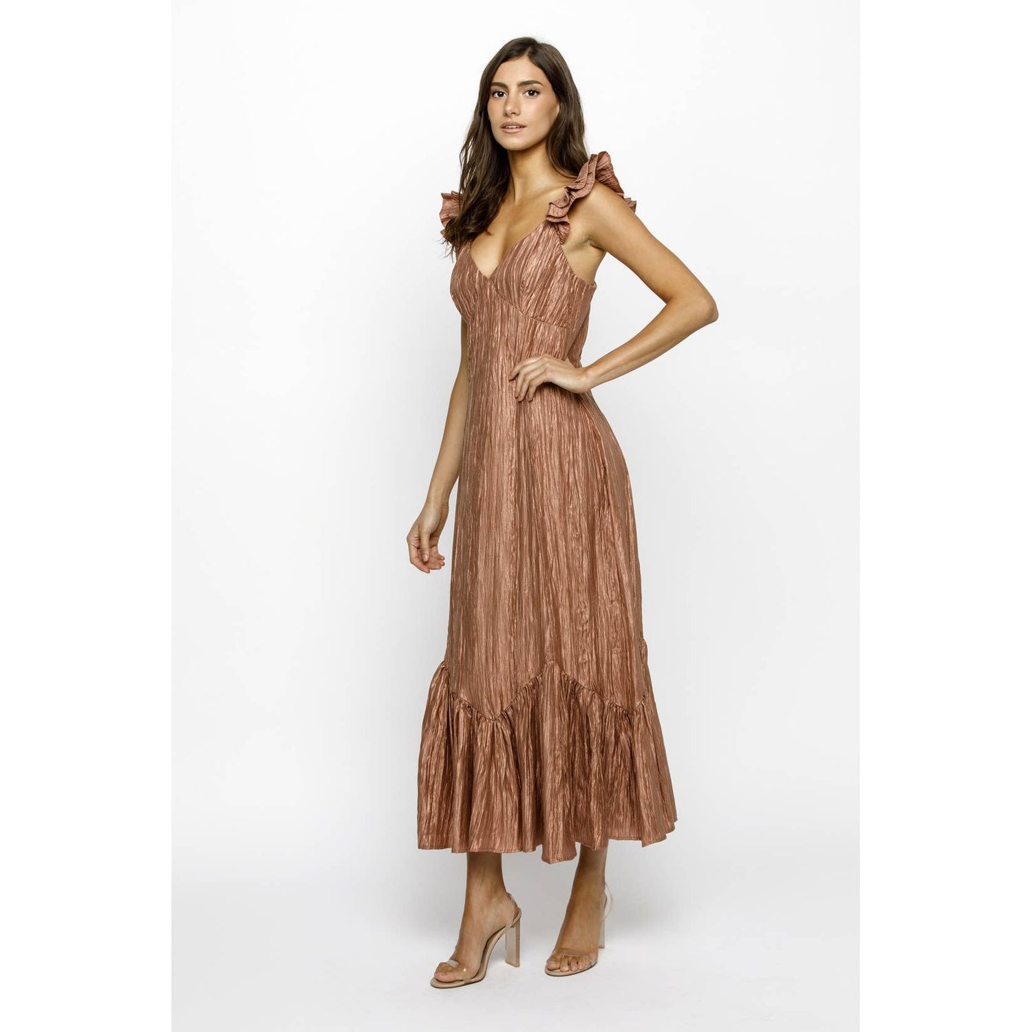 Brick Foil Metallic Midi Dress