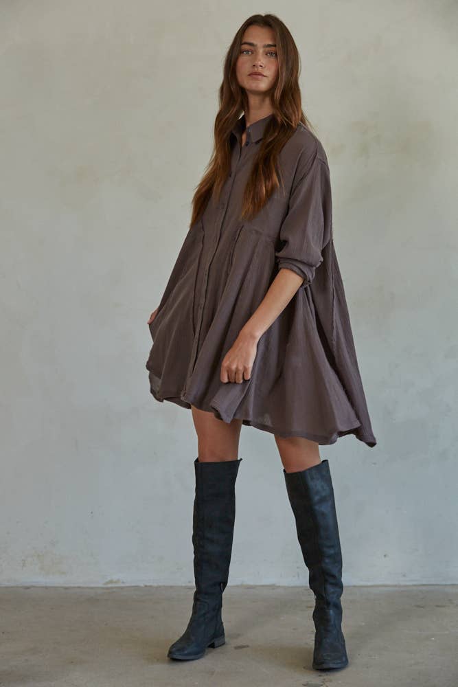Button Down Tunic - Chocolate